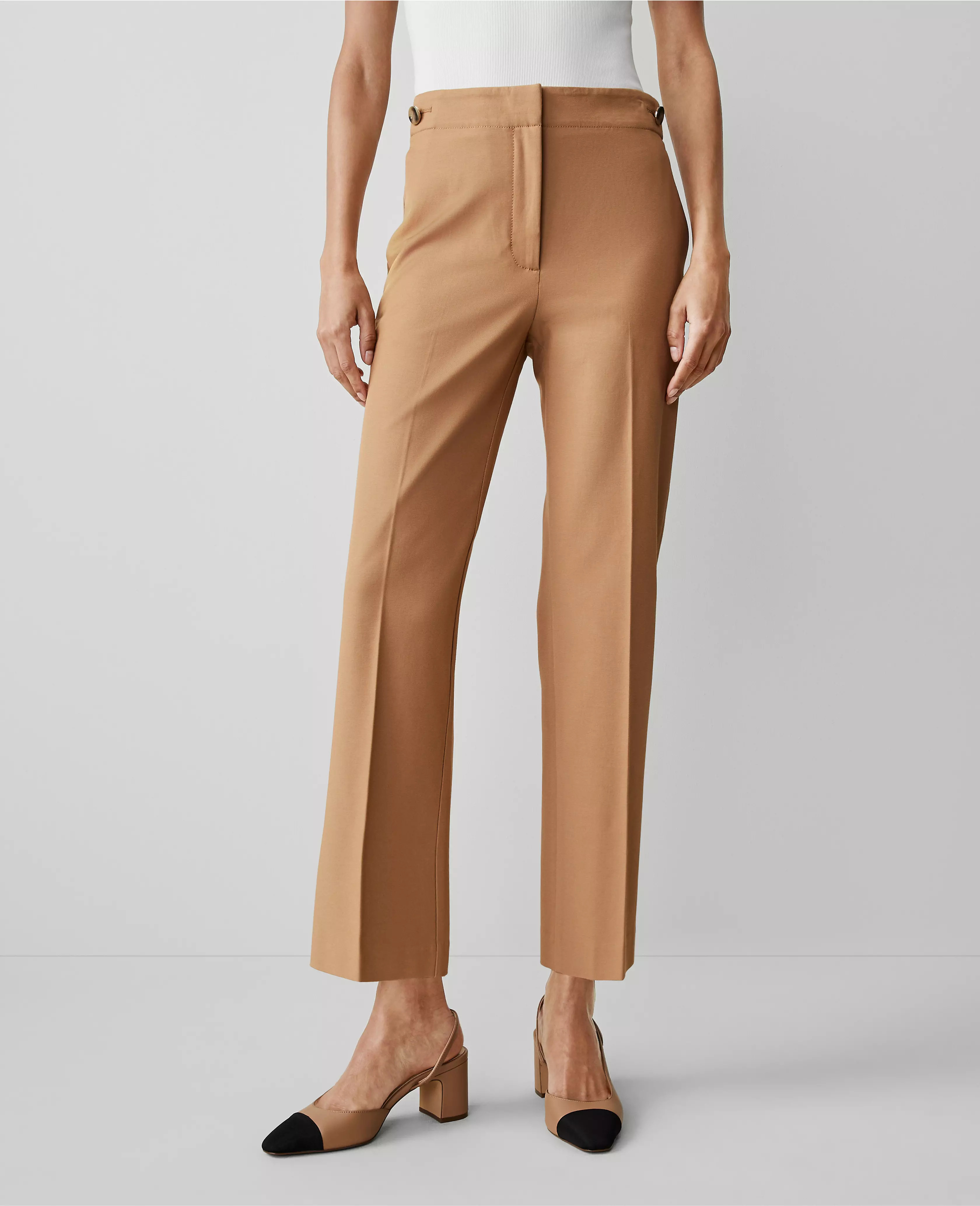 The Petite Button Pencil Pant in Twill - Curvy Fit | Ann Taylor (US)