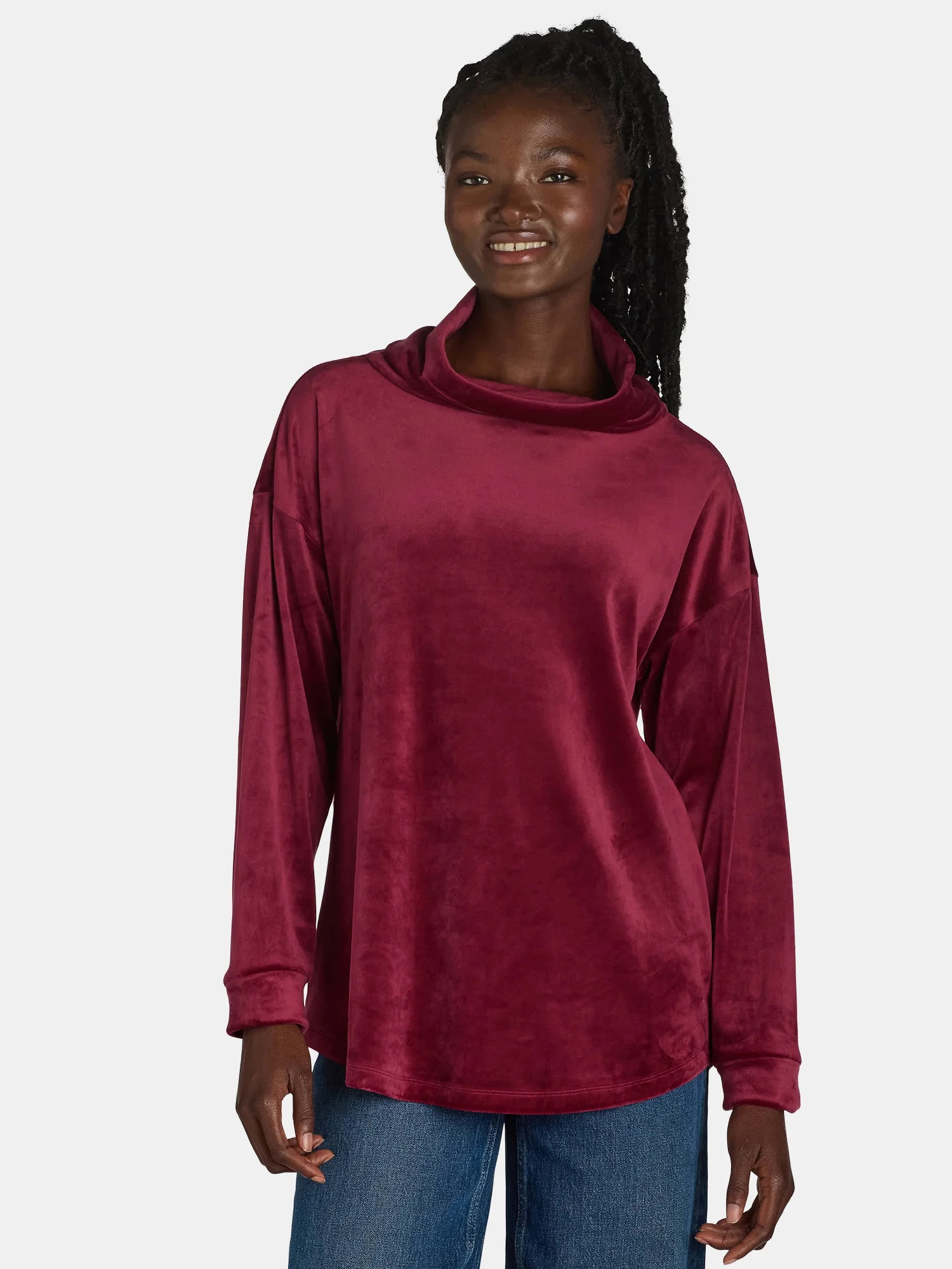 Time and Tru Women's Cozy Cowl Neck Top with Long Sleeves, Sizes XS-XXXL - Walmart.com | Walmart (US)