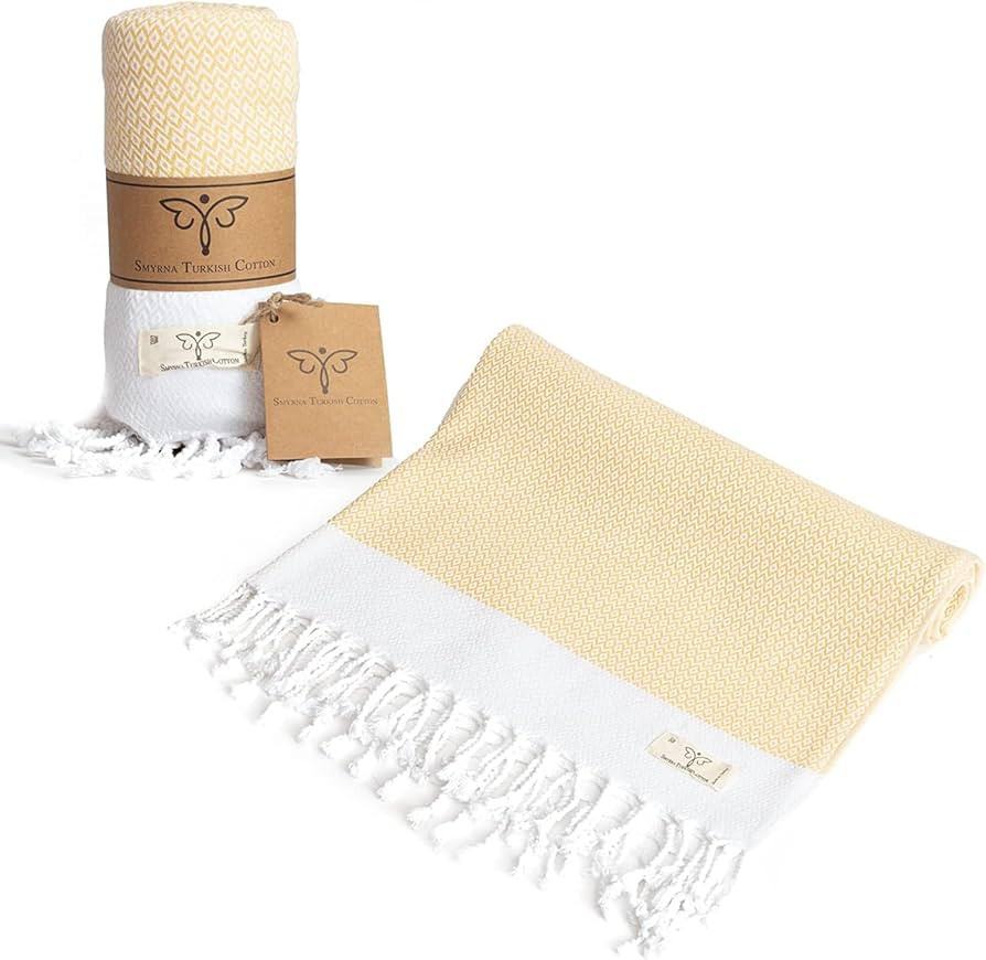 SMYRNA TURKISH COTTON Original Turkish Beach Towel | Prewashed, 37 x 71 Inches | Peshtemal and Tu... | Amazon (US)