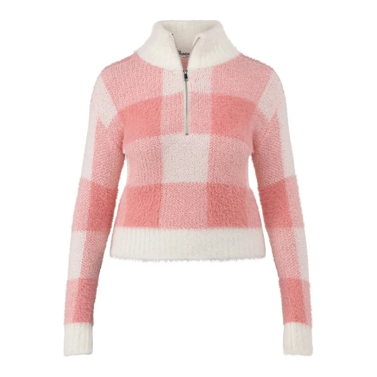 No Boundaries Plaid Quarter Zip Pullover Sweater, Women's and Women’s Plus - Walmart.com | Walmart (US)