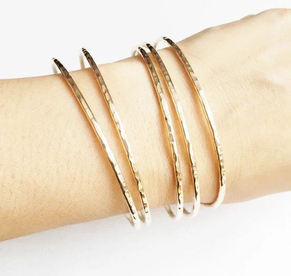 Erin bangles set - 5 pieces set- hammered bangle - arm candy - stackable banhles set (B284) | Etsy (US)