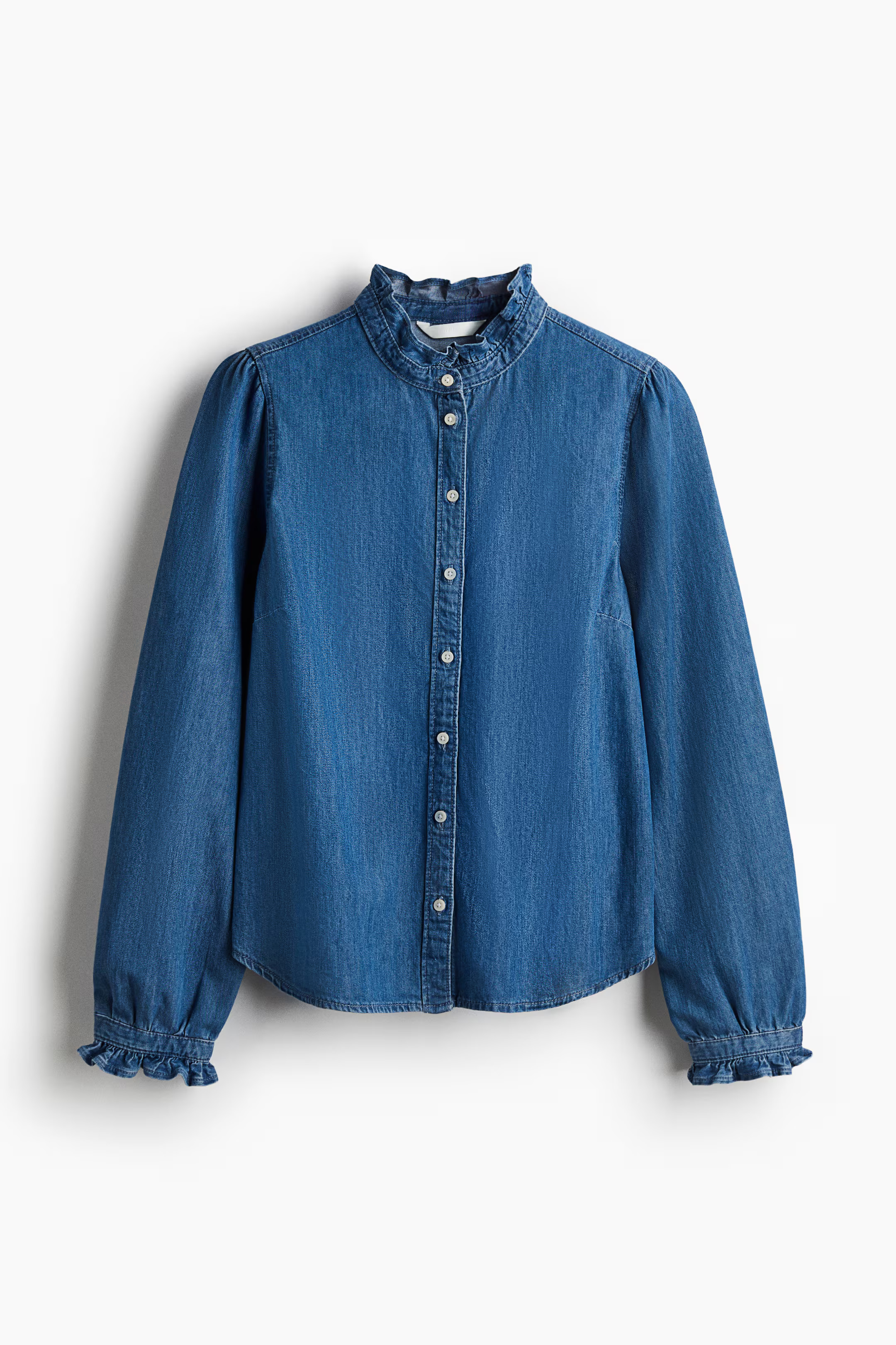 Frill-trimmed denim blouse | H&M (UK, MY, IN, SG, PH, TW, HK)