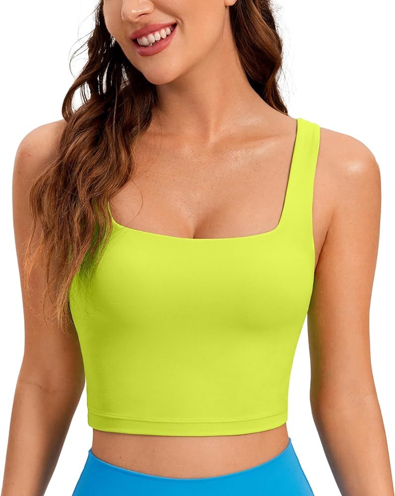 CRZ YOGA Butterluxe Womens Square Neck Longline Sports Bra - Workout Crop Tank Tops Padded with B... | Amazon (US)