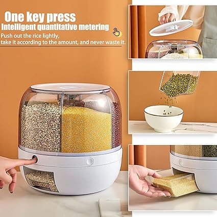 NIUASH Rice Dispenser,Automatic Rice Dispenser Grain Storage Bin,360° rotatable Household Rice B... | Amazon (US)