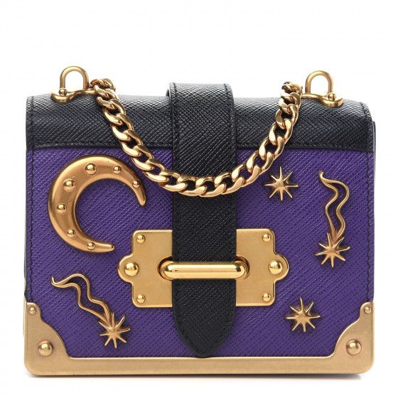 PRADA City Calf Saffiano Cahier Astrology Bag Viola Black | Fashionphile