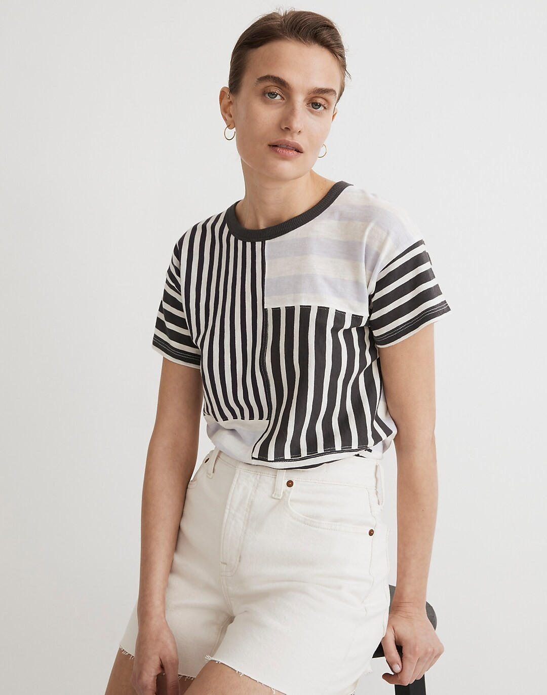 Whisper Cotton Rib-Crewneck Tee in Stripe | Madewell