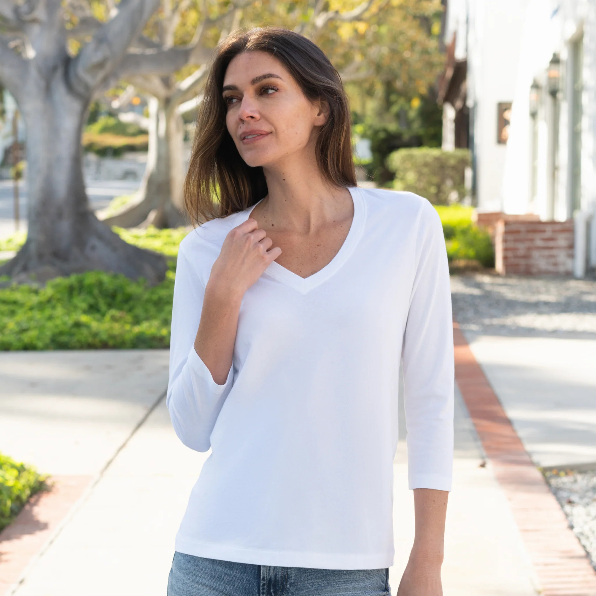 Womens 3/4 Sleeve V-Neck | The Classic T Shirt Company