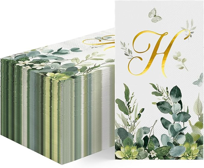 Horaldaily 100 Spring Disposable Paper Decorative Guest Napkins, Watercolor Eucalyptus Monogram G... | Amazon (US)