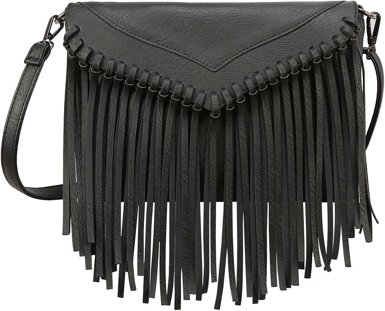 HDE Women's PU Leather Hobo Fringe Crossbody Tassel Purse Vintage Small Handbag | Amazon (US)