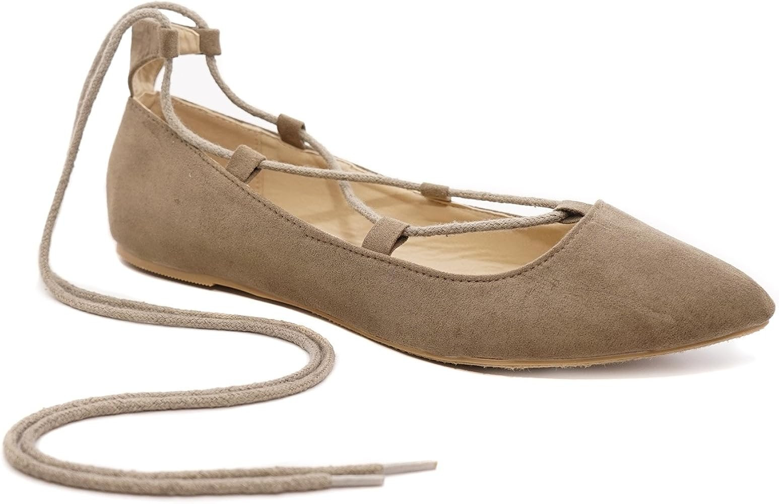 Charles Albert Trendy Ghille Pointed Toe Ballet Flats with Stylish Lace Up Design | Amazon (US)