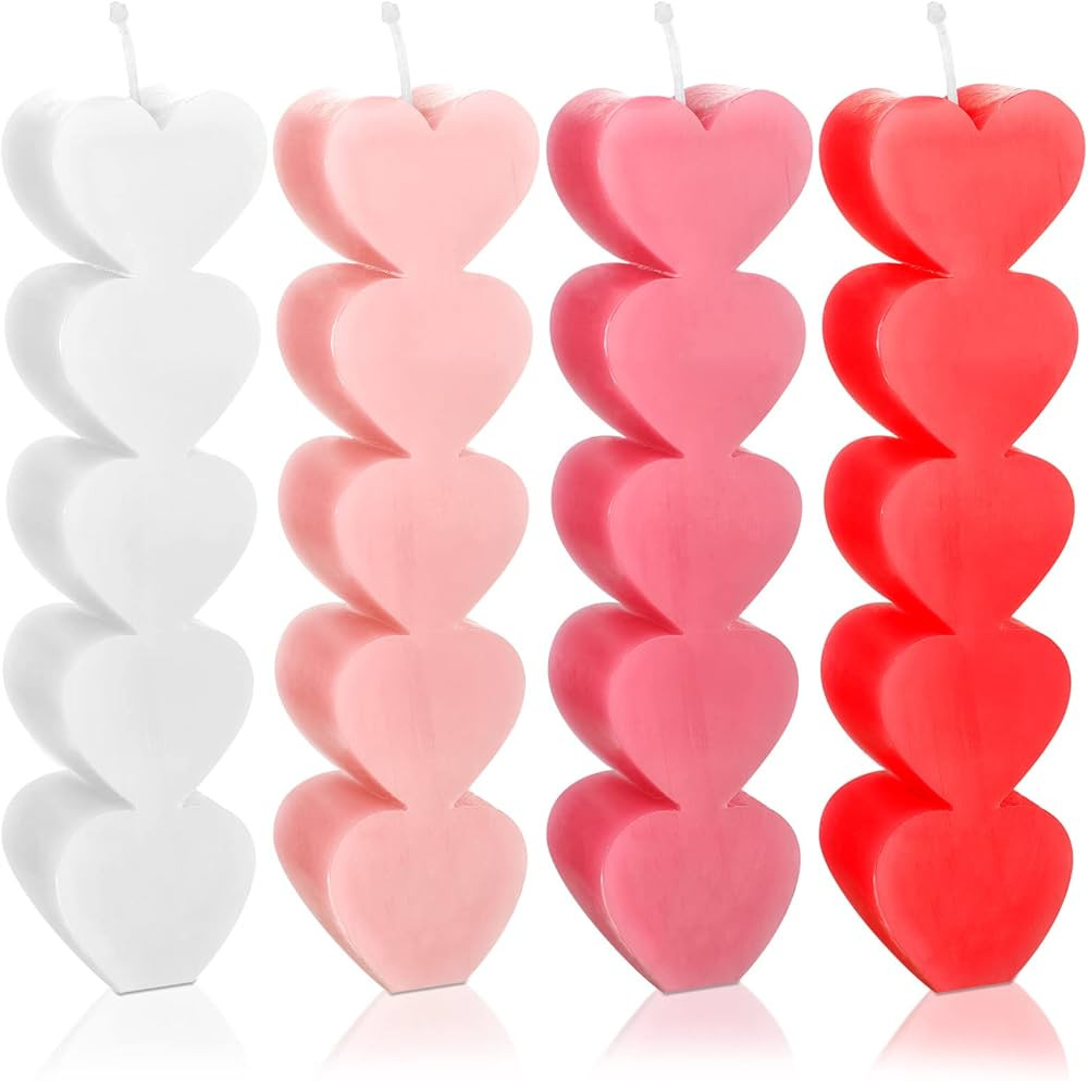 4 Pcs Valentine's Day Heart Shape Candles Love Aesthetic Scented Soy Wax Candles Romantic Love Cu... | Amazon (US)