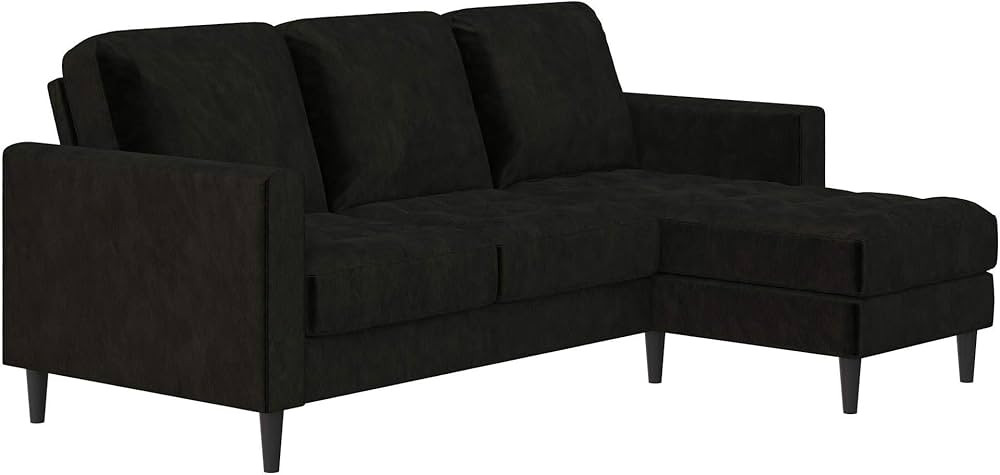 CosmoLiving by Cosmopolitan CosmoLiving Strummer Reversible Sectional Couch, Black Velvet Sofa (D... | Amazon (US)