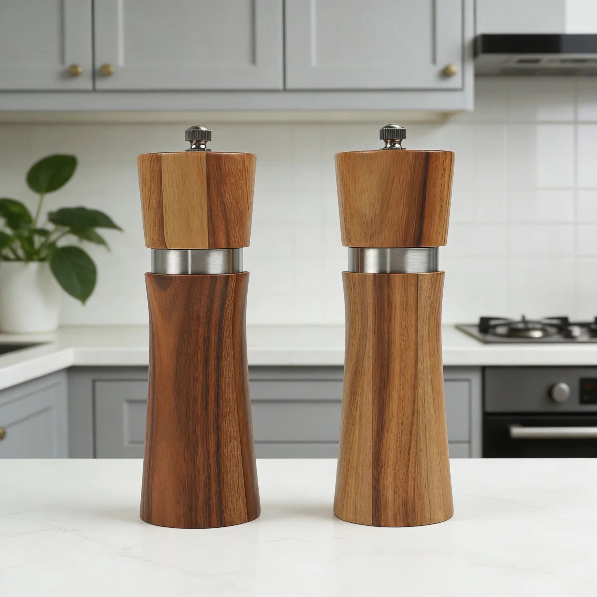Wooden Salt And Pepper Grinder Set, 2-Pack Manual Mills With Adjustable Ceramic Grinder Core For ... | Wayfair North America