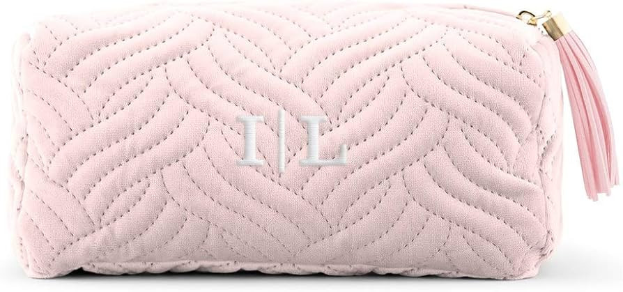 WEDDINGSTAR Small Personalized Velvet Quilted Makeup Bag For Women - Blush Pink | Amazon (US)