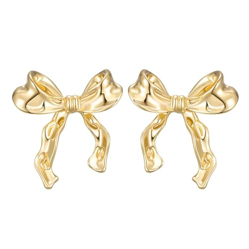 SWEETV Gold/Silver Bow Earrings for Women, 925 Sterling Silver Post Ribbon Knot Stud Earrings Dro... | Amazon (US)