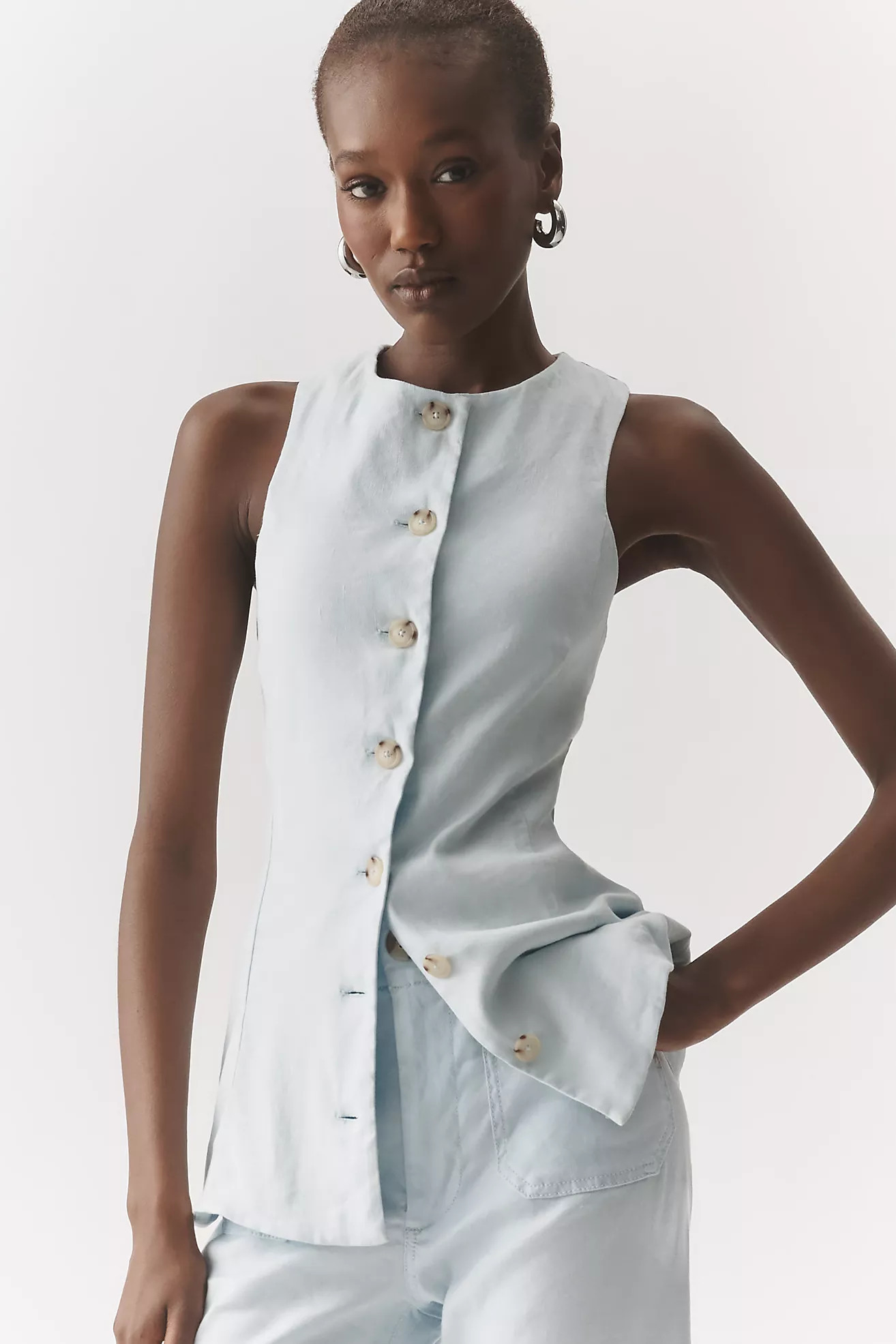Maeve Linen Stretch Structured Vest | Anthropologie (US)
