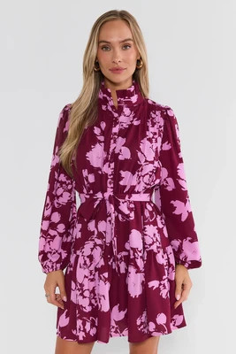 Lexi Maroon Floral Print Short Dress | Avara