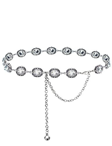 BEMYLV Bling Western Silver Chain Belts for Women Dresses Sparkly Rhinestone Waist Belt for Wedding Evening Dress | Amazon (US)