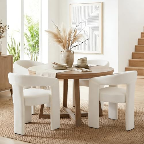 Tmsan Beige Modern Boucle Barrel Dining Chairs Set of 4, Sherpa Upholstered Living Room Accent Chairs, Comfy Side Chair with Arms for Kitchen Reception Dining Room | Amazon (US)