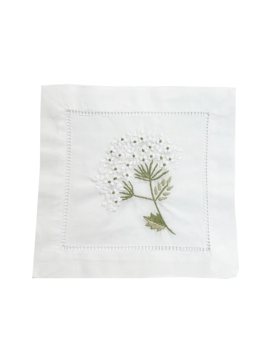 Cocktail Napkins, Hydrangea (White), Cotton | Jacaranda Living