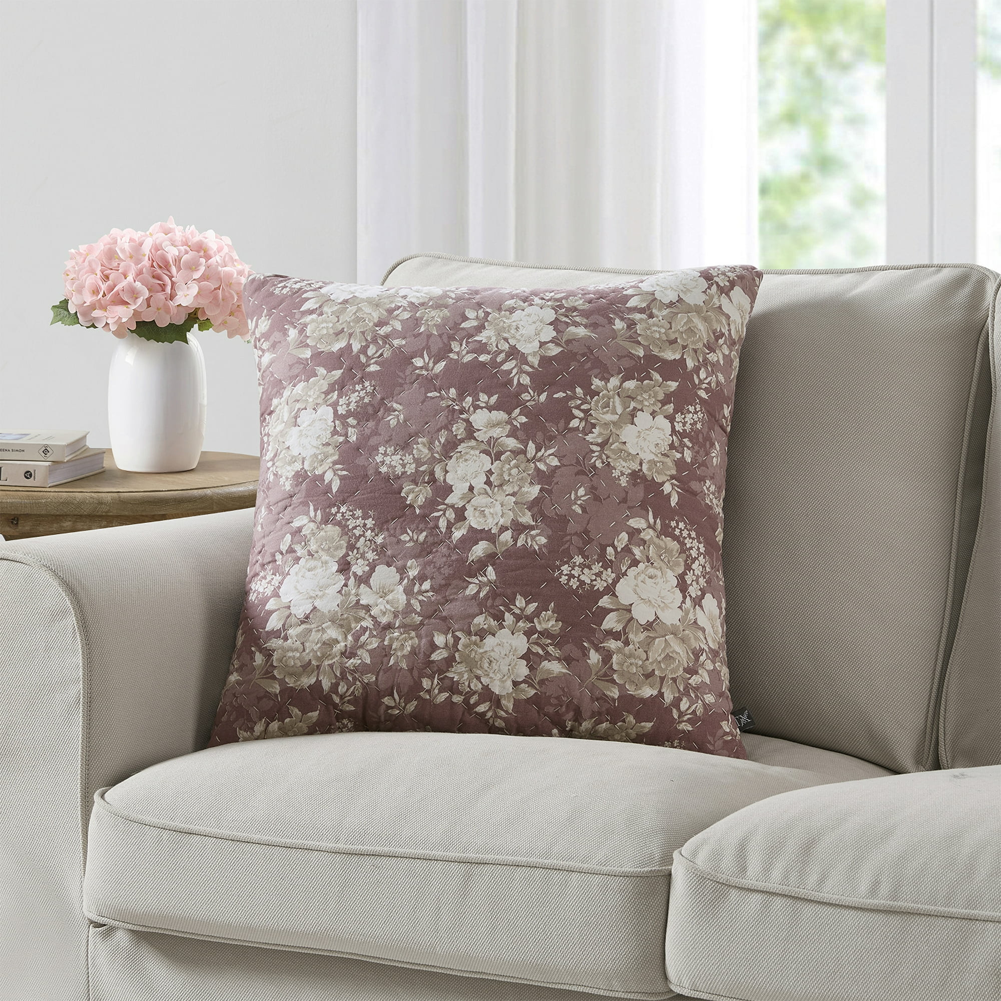 My Texas House 20" x 20" Candace Dusty Mauve Floral Cotton Decorative Pillow | Walmart (US)