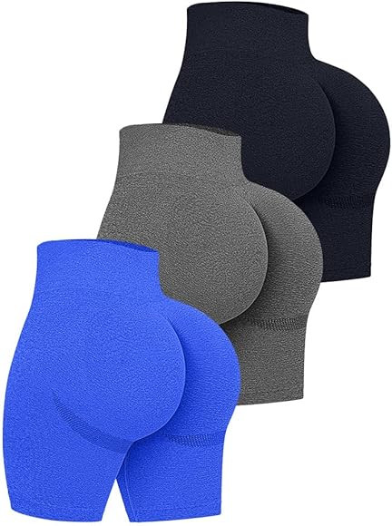 OQQ Women's 3 Piece High Waist Workout Shorts Butt Lifting Tummy Control Ruched Booty Smile Yoga ... | Amazon (US)