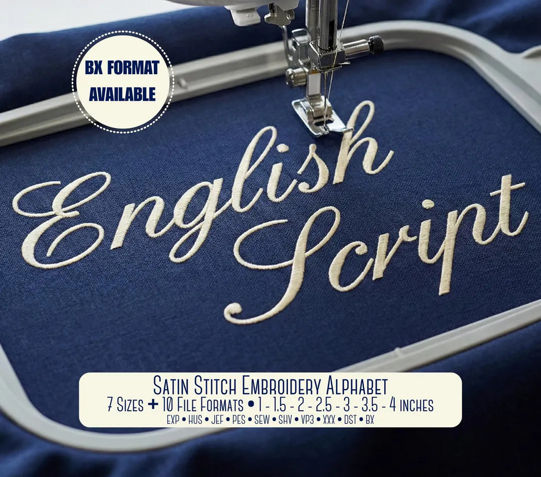 English Script Satin Stitch Cursive Script Embroidery Font, 6 Sizes, BX font - PES + 8 other form... | Etsy (US)