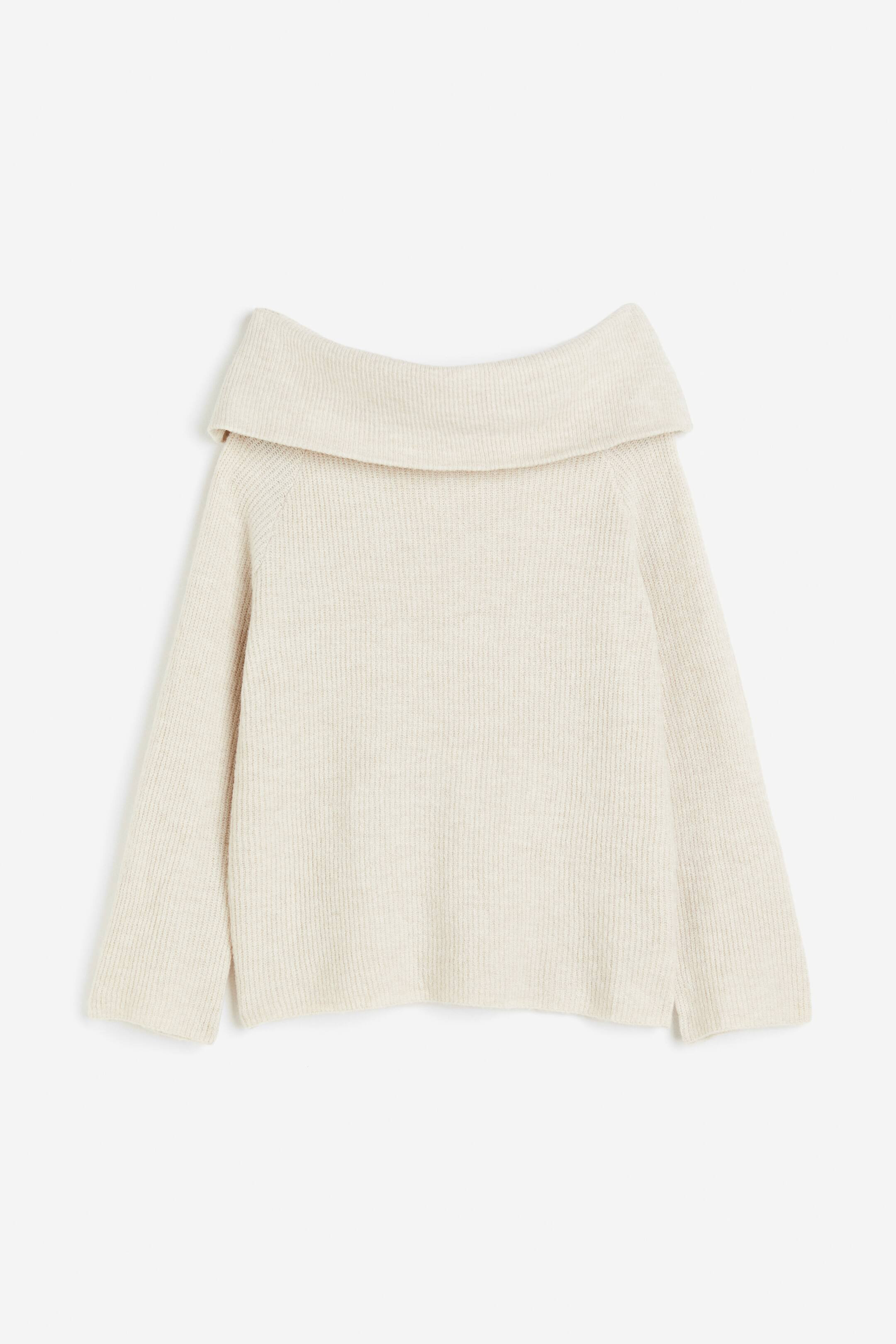 Jersey off-the-shoulder en punto de canalé - Beige claro - MUJER | H&M ES | H&M (FR, IT, ES, PT, BE)