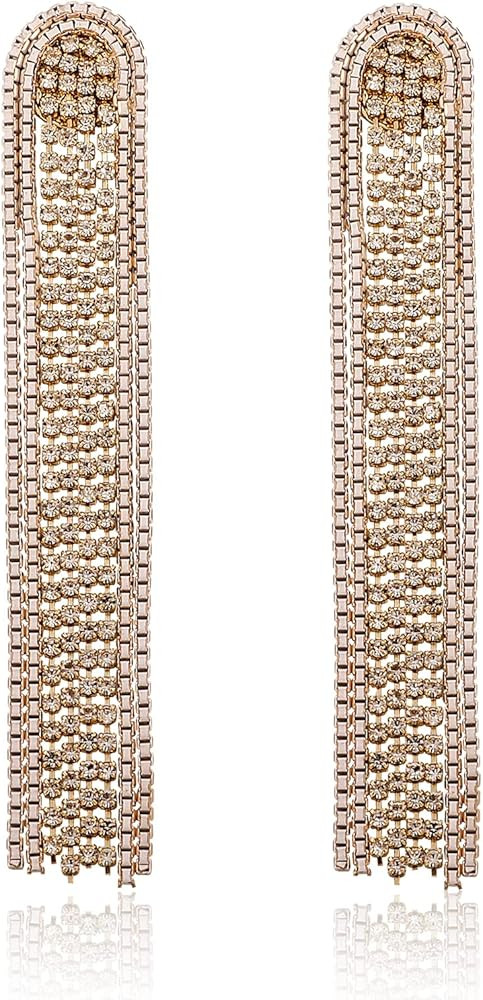 UTTMO Fringe Chandelier Drop Dangle Earrings For Women, Boho Long Handmade Bohemian CZ Crystal Rh... | Amazon (US)