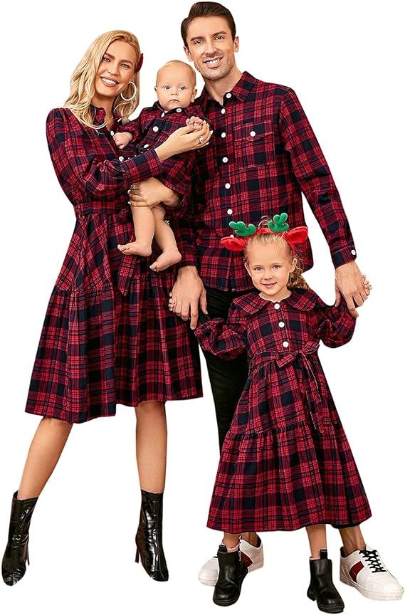 CALLA DREAM Family Matching Outfits,Mommy and Me Plaid Shirt and Shirt Dress Family Suit. | Amazon (US)