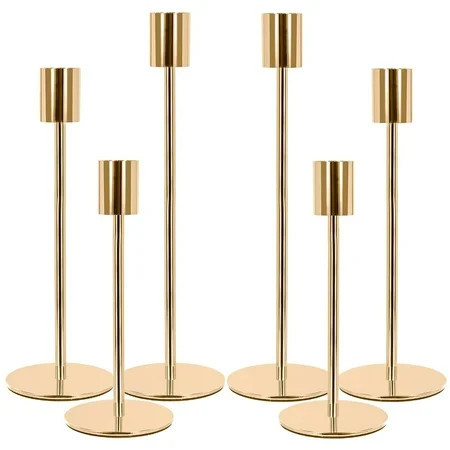 HIDAWN Metal Gold Taper Candle Holders, 6 Pack Candlestick Holders Set for Wedding, Dinning, Party | Walmart (US)