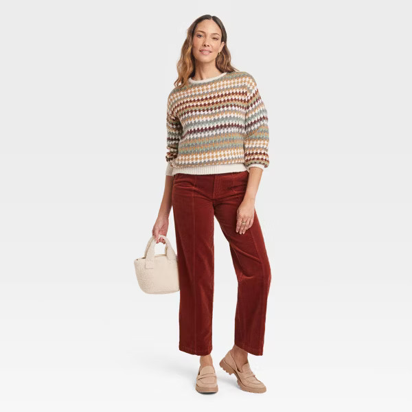 Women's Crewneck Pullover Sweater - Knox Rose™ Green Striped | Target