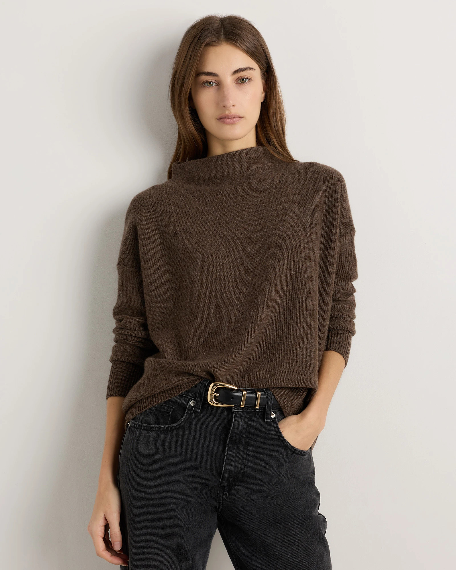 Quince | Women's Mongolian Cashmere Funnel Neck Sweater in Oatmeal, Size Small | Quince