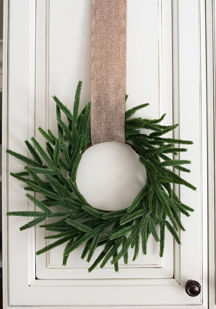 12" Real Touch Norfolk Pine Wreath, Christmas Wreaths for Front Door Outside, Green Wreath Christ... | Amazon (US)