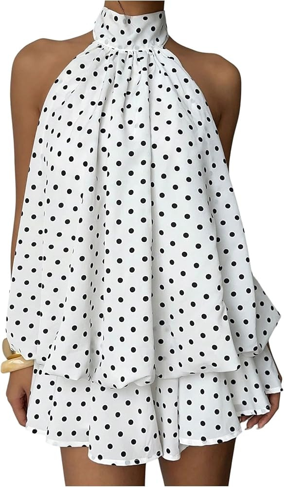 Floerns Girl's Y2k Polka Dots Mini Dress Halter Neck Ruffle Hem Birthday Party Dresses | Amazon (US)