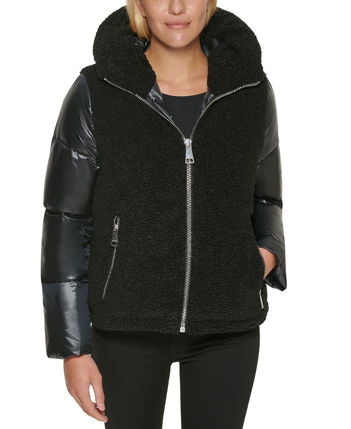 Calvin Klein Hooded Mixed-Media Puffer Coat & Reviews - Coats & Jackets - Women - Macy's | Macys (US)