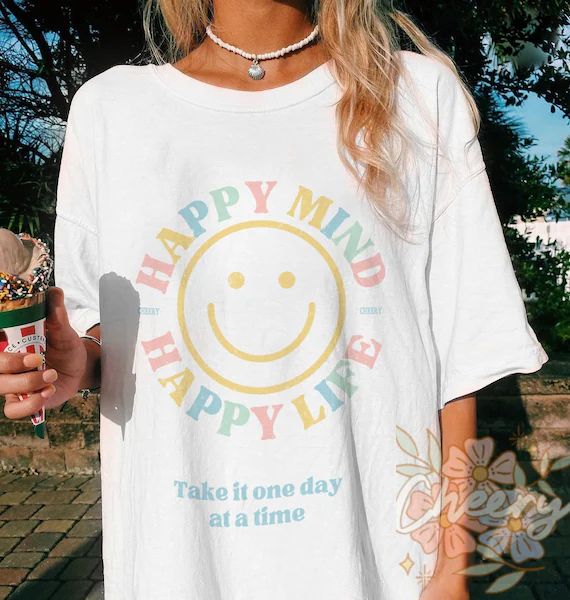 Tshirt Happy Mind Happy Mind Aesthetic T Shirt Graphic Tee | Etsy | Etsy (US)