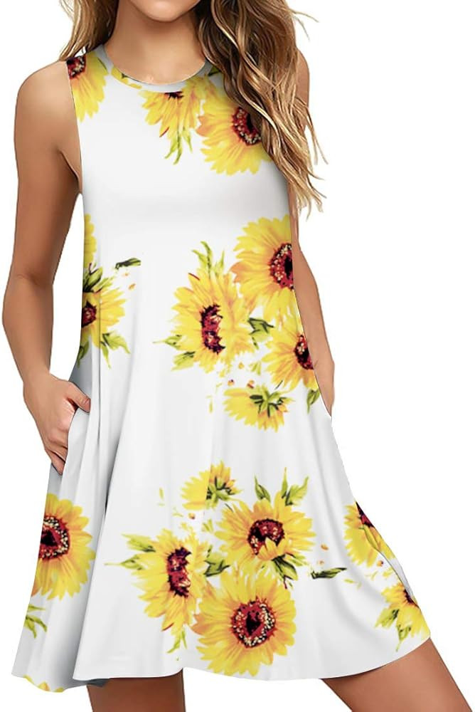 Women's Summer Casual Swing T-Shirt Dresses Beach Cover up with Pockets | Amazon (US)