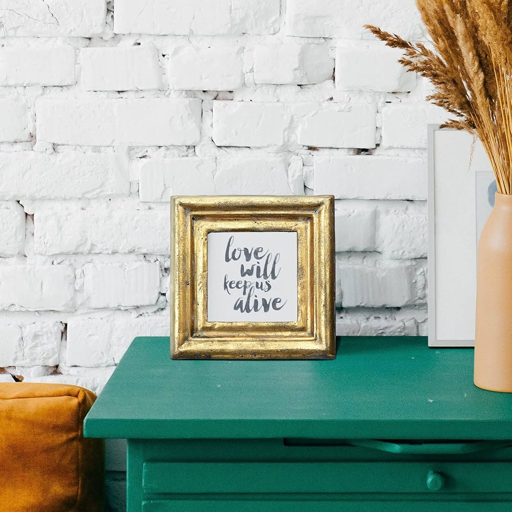 Creative Co-Op Antiqued Gold Square Picture Frame (Holds 3.5" x 3.5" Photo) | Amazon (US)