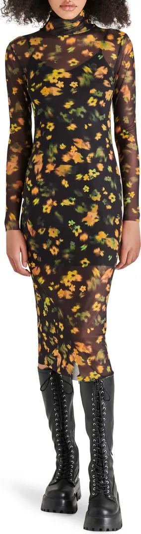 Vivienne Floral Print Turtleneck Mesh Midi Dress | Nordstrom