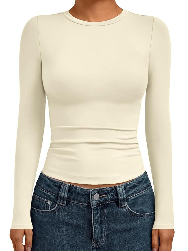 AUTOMET Womens Long Sleeve Shirts Basic Compression Going Out Crop Tops Fall Fashion Y2K Clothes ... | Amazon (US)