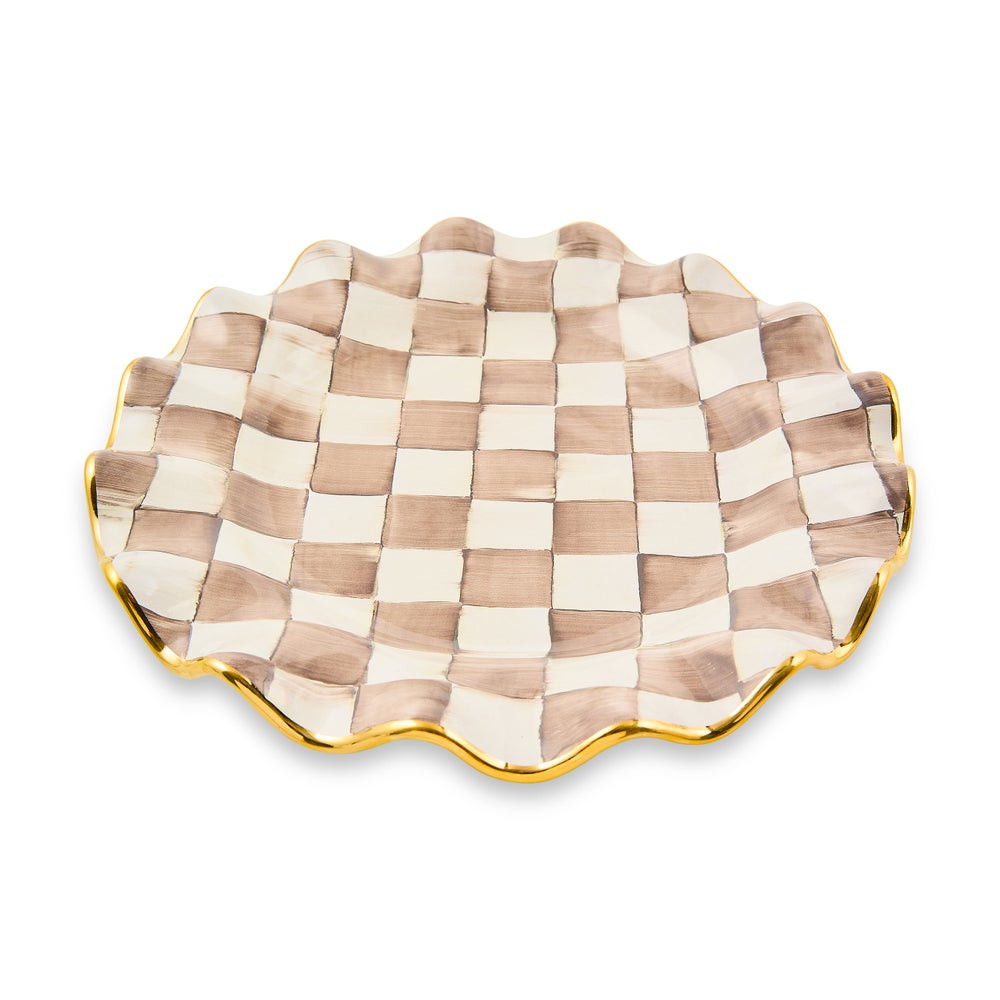Mocha Check Ceramic Fluted Dinner Plate | MacKenzie-Childs