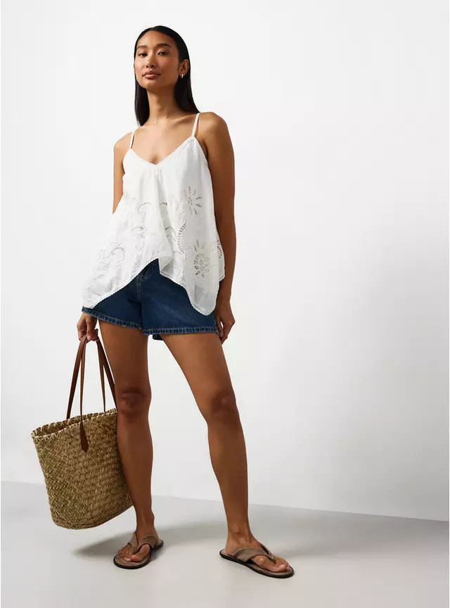 Buy White Lace Cutwork Detail Hanky Hem Cami Co-ord Top 20 | Tops | Tu | Tu Clothing
