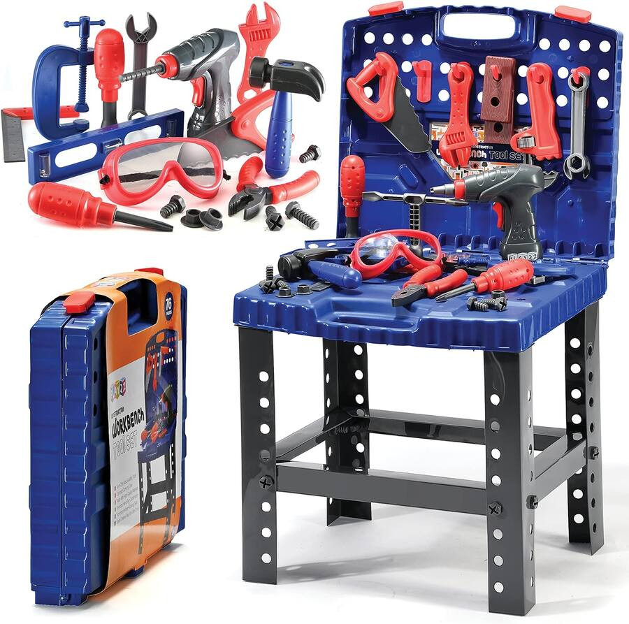 Play22 - 76 Pcs Kids Tool Bench Set, Foldable Toddler Tool Set with Electronic Play Drill | Best Buy U.S.