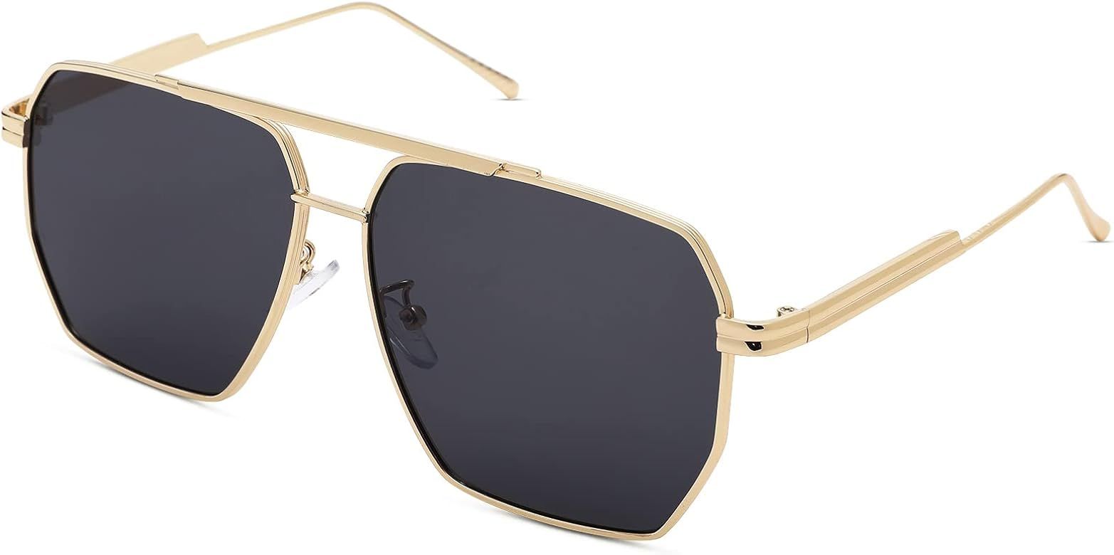 Retro Oversized Square Sunglasses for Women Men Vintage Polarized Sunglasses Classic Large Metal Sha | Amazon (US)