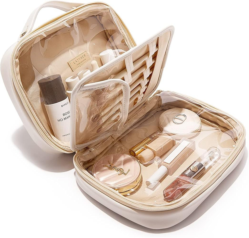 Travel Makeup Bag, Waterproof Cosmetic Bags for Women, Large Capacity PU Leather Make Up Organize... | Amazon (US)