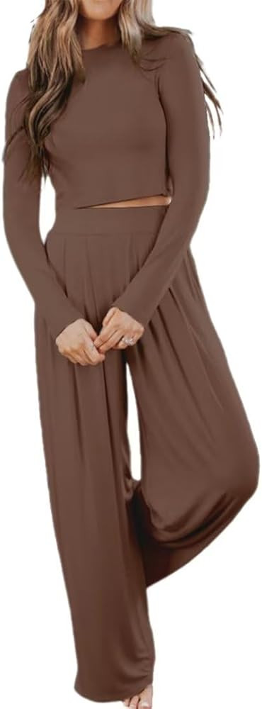 Ezbelle womenss Fall Fashion Lounge Sets Pajama Two Piece Cropped Pullover Jammies Outfits Casual... | Amazon (US)