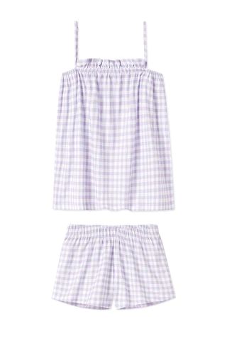 Pima Ruffle Shorts Set in Lilac Gingham | LAKE Pajamas