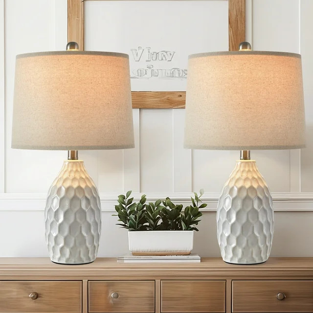 Oneach Modern White Ceramic Table Lamps Set of 2 Industrial Metal 21.5" Bedside Nightstand Lamp f... | Walmart (US)