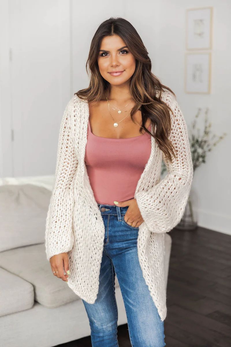 Freely Feeling Open Knit Cardigan Cream | The Pink Lily Boutique